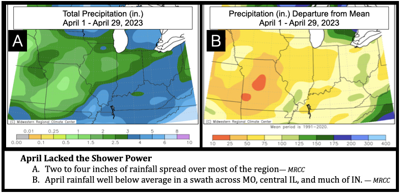 Rainfall below normal for much of the region in April 2023.