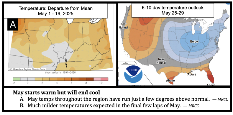 May starts warm but will end cool
May temps throughout the region have run just a few degrees above normal.  — MRCC
Much milder temperatures expected in the final few laps of May.  — MRCC